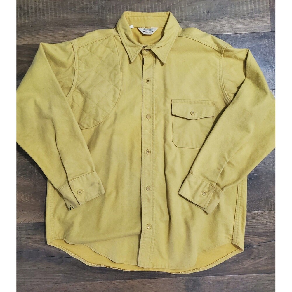 Vintage Cabelas Shirt Mens XL Yellow Khaki Faded Grunge Chore Button Up Hunting